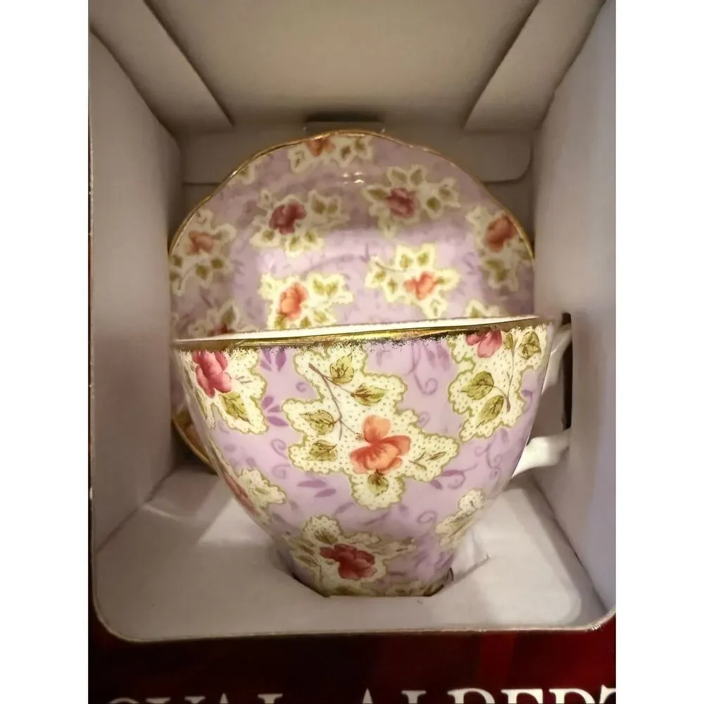 NWT Royal Albert Home Floral Footed Teacup And Saucer Set Lilac OS